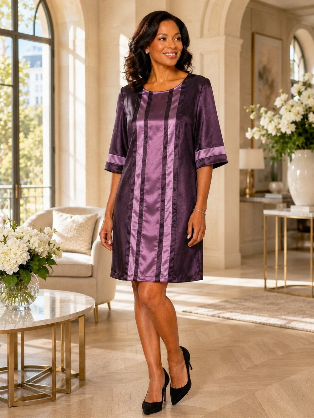 NWT Vertigo Paris Eggplant Amethyst Satin Shimmer Shift Dress XL